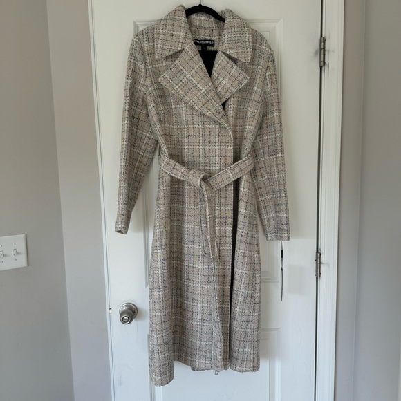 Karl Lagerfeld Cream Plaid Pea Coat - Picture 9 of 16